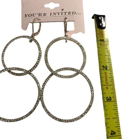 You're Invited Large Silver-Tone Double Hoop Dangle Earrings With Rhinestone Acc - Picture 2 of 2